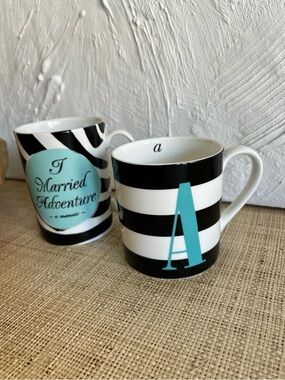 SET/2 Kate Spade Lenox Wickford Red Letter Married Adventure Coffee Cup / Mug